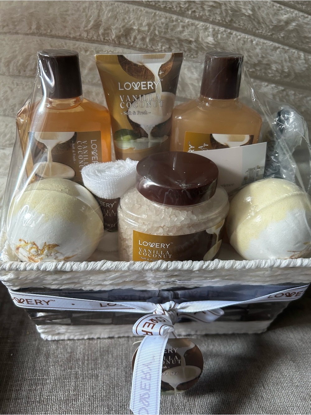 Love Vanilla Coconut Bath & Body Gift Basket - Cream, Yellow, Brown